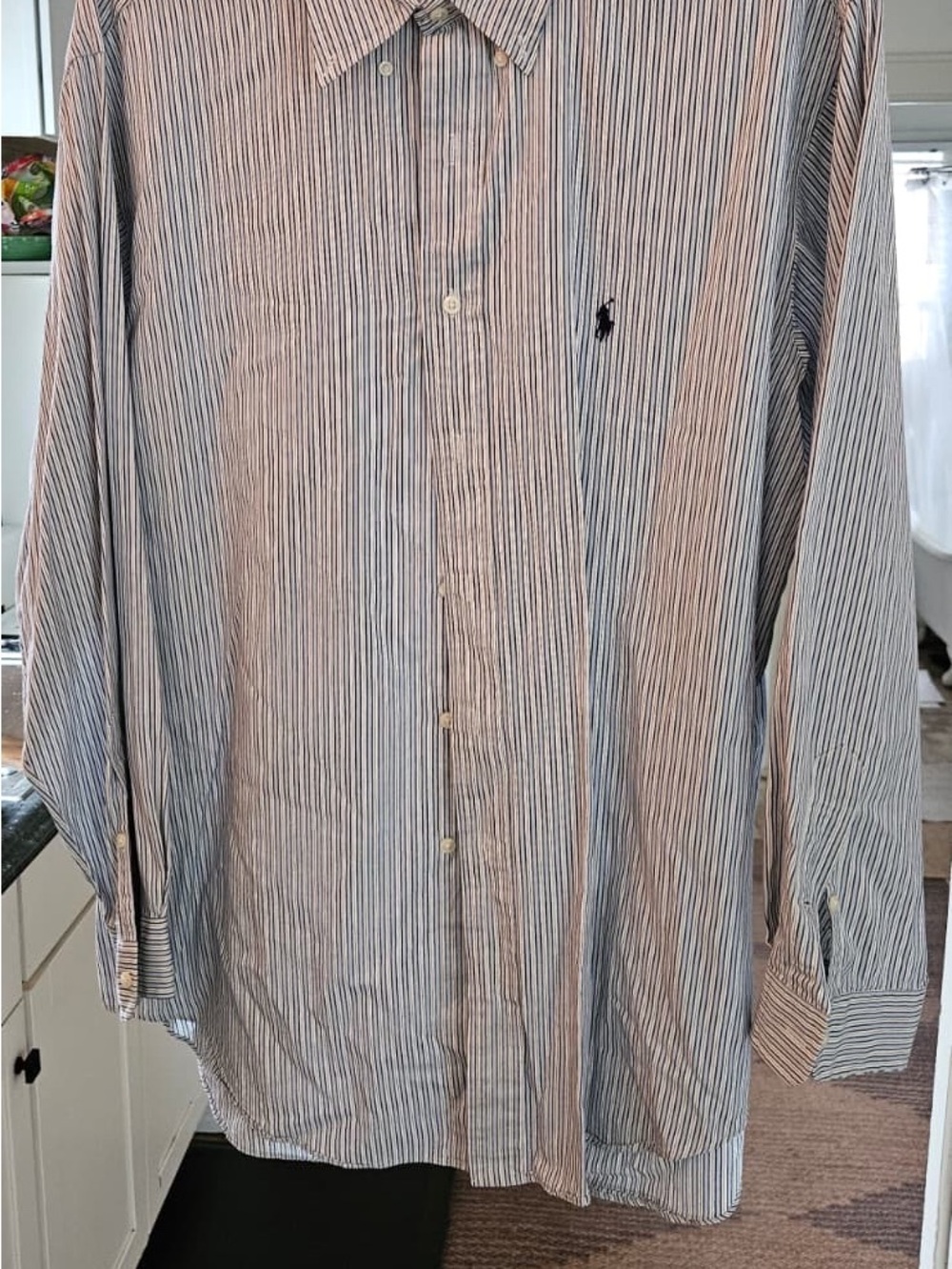 Ralph Lauren Men’s Navy and White Striped Button-Down Dress Shirt